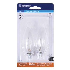 Westinghouse Torpedo 40 W B9.5 Decorative Incandescent Bulb E12 (Candelabra) Warm White 2 pk