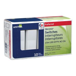 Leviton Decora 15 amps Single Pole Rocker AC Quiet Switch White 10 pk