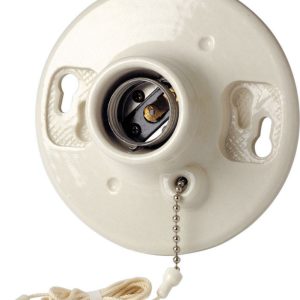 Leviton Porcelain Incandescent Medium Base Ceiling Keyless Lampholder With Chain 1 pk