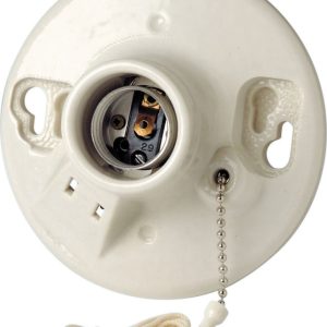 Leviton Porcelain Incandescent Medium Base Pull Chain Socket w/Outlet 1 pk