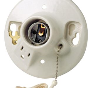 Leviton Porcelain Incandescent Medium Base Pull Chain Socket w/Outlet 1 pk