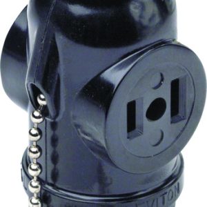 Leviton Plastic Medium Base Lampholder w/Outlet & Pull Chain 1 pk