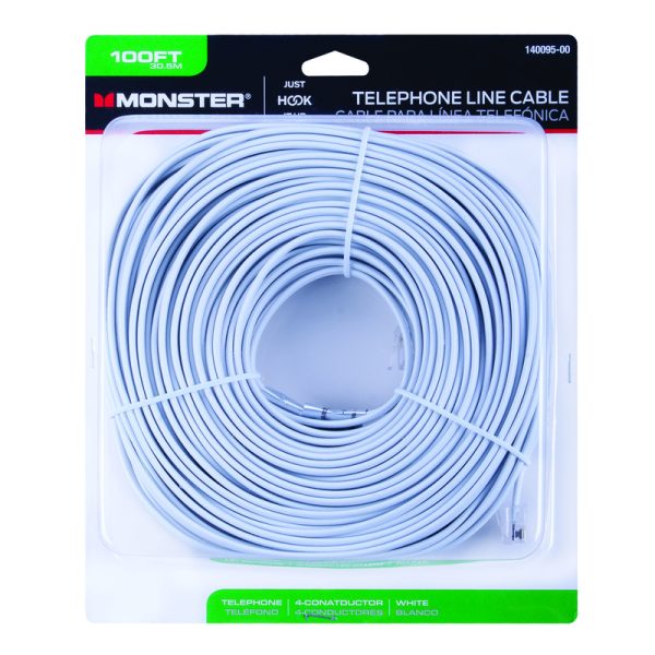 Monster Just Hook It Up 100 ft. L White Telephone Line Cord
