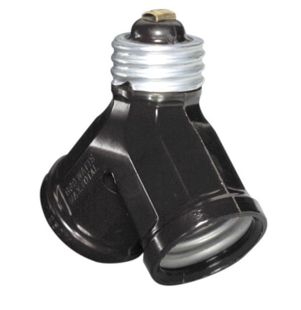 Leviton Medium Base Twin Light Socket Adapter 1 pk