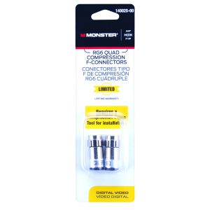 Monster Just Hook It Up Compression RG6 Quad Compression  Connector 2 pk