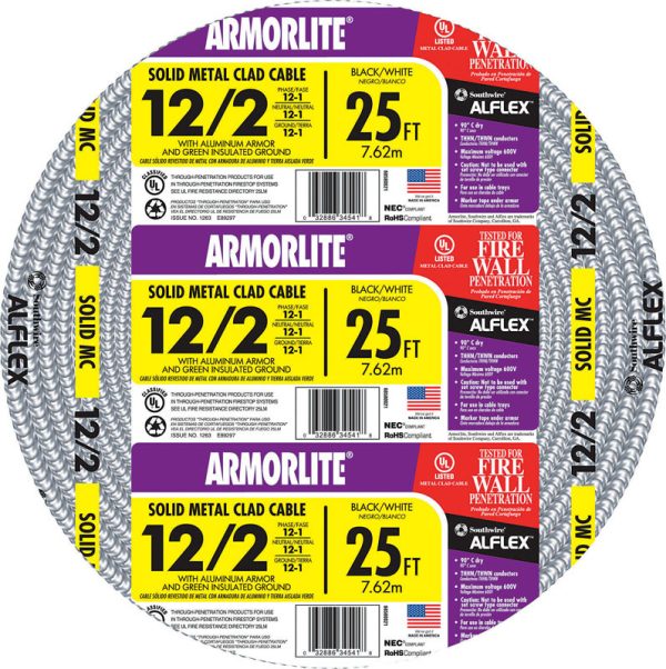 Southwire 25 ft. 12/2 Solid Aluminum Armored MC Cable