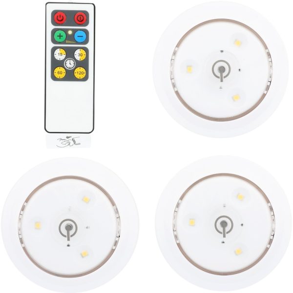 Rite Lite White Battery Powered LED Puck Light with Remote 3 pk
