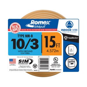 Southwire 15 ft. 10/3 Solid Romex Type NM-B WG Non-Metallic Wire
