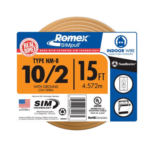 Southwire SimPull 15 ft. 10/2 Solid Romex Type NM-B WG Non-Metallic Wire