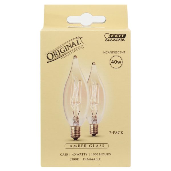 Feit Electric The Original 40 W CA10 Vintage Incandescent Bulb E12 (Candelabra) Soft White 2 pk