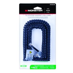 Monster Just Hook It Up 12 ft. L Black Telephone Handset Coil Cord