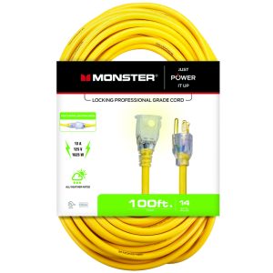 Monster Just Power It Up Outdoor 100 ft. L Yellow Extension Cord 14/3 SJTW