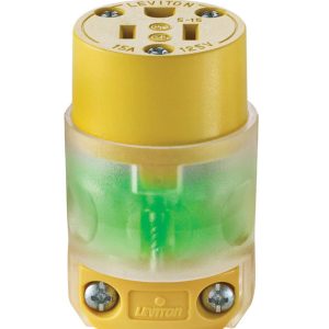 Leviton Commercial and Residential Vinyl Lighted Lighted Connector 5-15R 18-12 AWG 2 Pole 3 Wire