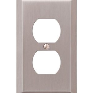 Amerelle Century Brushed Nickel Gray 1 gang Stamped Steel Duplex Outlet Wall Plate 1 pk