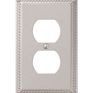 Amerelle Georgian Satin Nickel Gray 1 gang Die-Cast Metal Duplex Outlet Wall Plate 1 pk