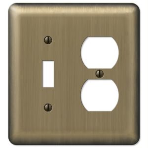 Amerelle Devon Brushed Brass Brass 2 gang Stamped Steel Duplex/Toggle Wall Plate 1 pk