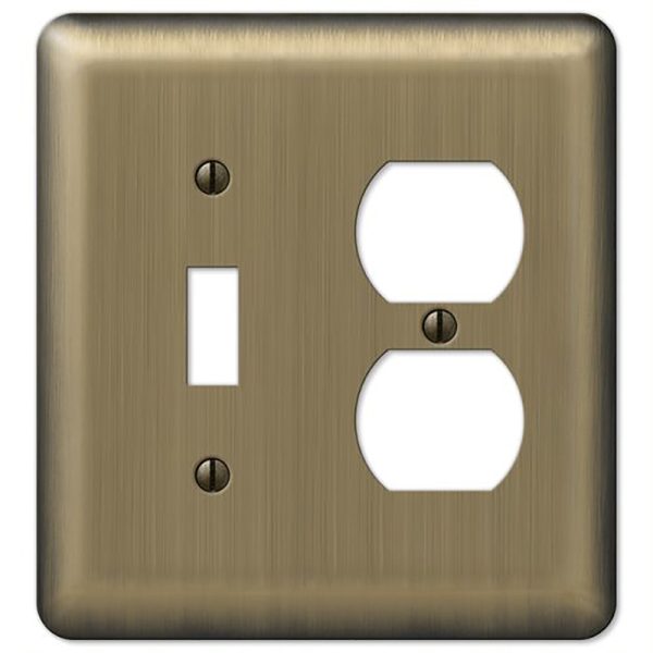 Amerelle Devon Brushed Brass Brass 2 gang Stamped Steel Duplex/Toggle Wall Plate 1 pk