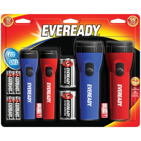 Eveready 25 lm Black/Blue/Red LED Flashlight AA/D Battery