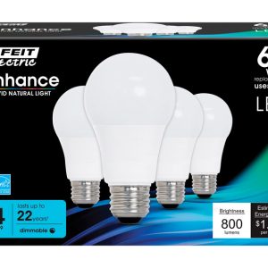 Feit Electric A19 E26 (Medium) LED Bulb Daylight 60 Watt Equivalence 4 pk