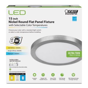 Feit Electric 15 in. H X 15 in. W X 15 in. L Nickel LED Flat Panel Light Fixture