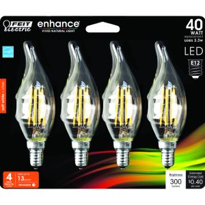 Feit Electric Enhance CA10 (Flame Tip) E12 (Candelabra) Filament LED Bulb Soft White 40 Watt Equival
