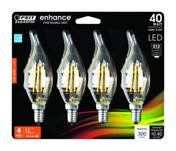 Feit Electric Enhance CA10 (Flame Tip) E12 (Candelabra) Filament LED Bulb Soft White 40 Watt Equival