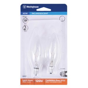 Westinghouse 40 W Torpedo B9.5 Decorative Incandescent Bulb E12 (Candelabra) Soft White 2 pk