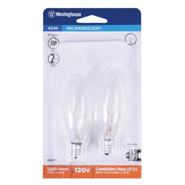 Westinghouse 40 W Torpedo B9.5 Decorative Incandescent Bulb E12 (Candelabra) Soft White 2 pk