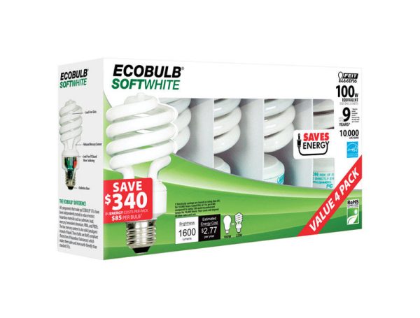 Feit Electric Ecobulb 23 W A19 2.35 in. D X 4.8 in. L CFL Bulb Soft White Utility 2700 K 4 pk