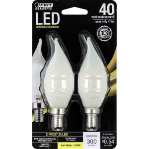Feit Electric CA10 E12 (Candelabra) LED Bulb Soft White 40 Watt Equivalence 2 pk