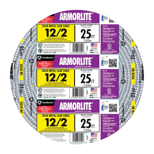 Southwire Armorlite 25 ft. 12/2 Solid THHN Metal Clad Cable