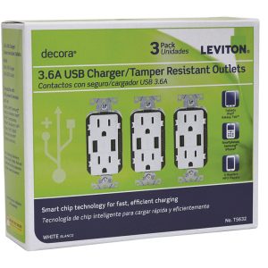 Leviton Decora 15 amps 125 V White Outlet and USB Charger 5-15R