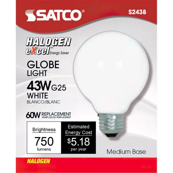 Satco 43 W G25 Globe Halogen Bulb 750 lm Warm White 1 pk