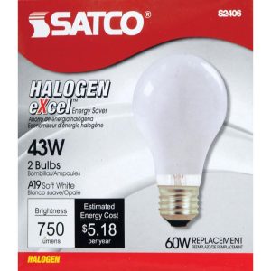Satco 43 W A19 A-Line Halogen Bulb 750 lm Soft White 2 pk