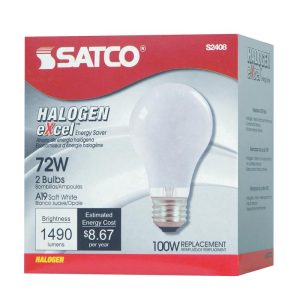 Satco 72 W A19 A-Line Halogen Bulb 1,490 lm Warm White 2 pk