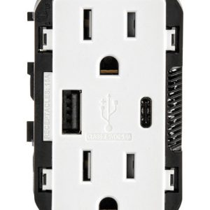 Leviton Decora 15 amps 125 V Type A/C Duplex White Outlet and USB Charger 5-15R 1 pk