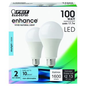 Feit Electric Enhance A21 E26 (Medium) LED Bulb Daylight 100 Watt Equivalence 2 pk