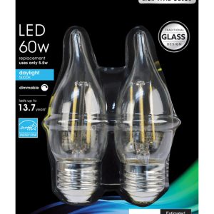Feit Electric Enhance CA10 E26 (Medium) LED Bulb Daylight 60 Watt Equivalence 2 pk