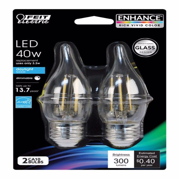 Feit Electric Enhance CA10 E26 (Medium) LED Bulb Daylight 40 Watt Equivalence 2 pk