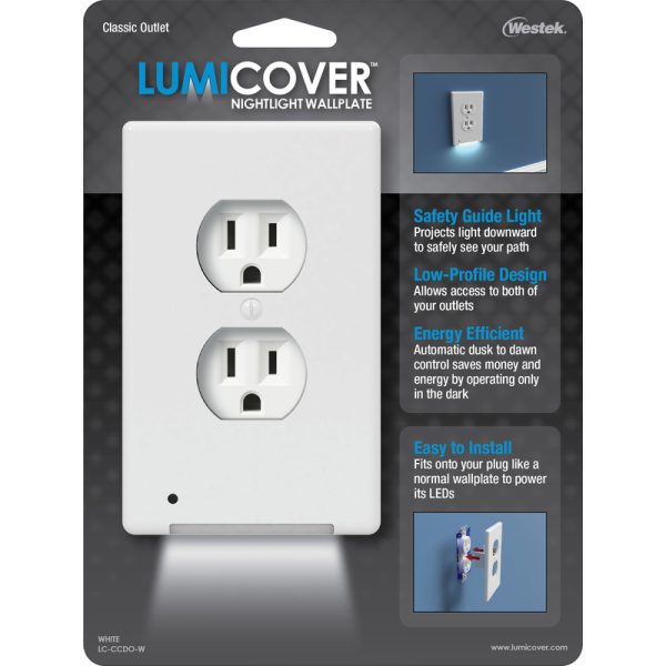 Westek LUMICOVER White 1 gang Plastic Duplex Outlet Classic Nightlight Wall Plate 1 pk