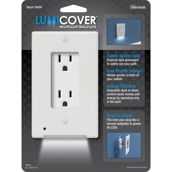 Westek LUMICOVER White 1 gang Plastic Rocker Nightlight Wall Plate 1 pk