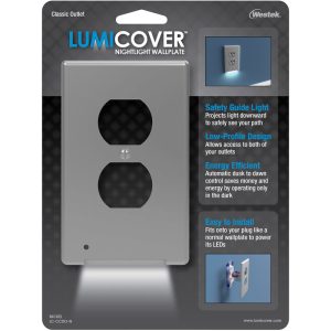 Westek LUMICOVER Satin Nickel Silver 1 gang Plastic Duplex Outlet Classic Nightlight Wall Plate 1 pk