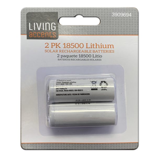 Living Accents Lithium Phosphate 18500 3.2 V 1000 Ah Solar Rechargeable Battery 2 pk