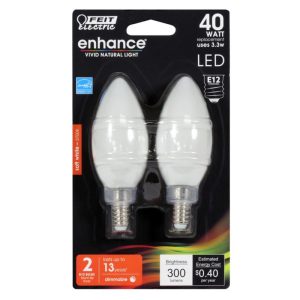 Feit Electric Enhance Torpedo E12 (Candelabra) Filament LED Bulb Soft White 40 Watt Equivalence 2 pk