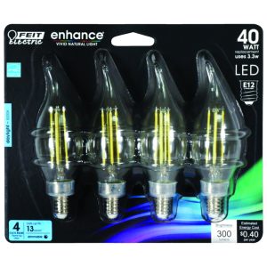 Feit Electric Enhance CA10 E12 (Candelabra) Filament LED Bulb Daylight 40 Watt Equivalence 4 pk