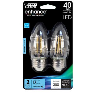 Feit Electric Enhance B10 E26 (Medium) Filament LED Bulb Daylight 40 Watt Equivalence 2 pk