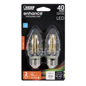 Feit Electric Enhance B10 E26 (Medium) Filament LED Bulb Soft White 40 Watt Equivalence 2 pk