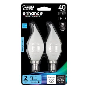 Feit Electric Enhance Flame Tip E12 (Candelabra) Filament LED Bulb Daylight 40 Watt Equivalence 2 pk