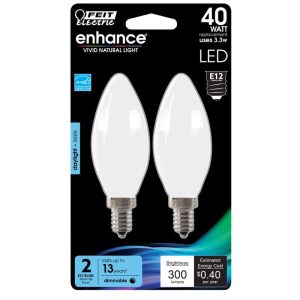 Feit Electric Enhance B10 E12 (Candelabra) Filament LED Bulb Daylight 40 Watt Equivalence 2 pk