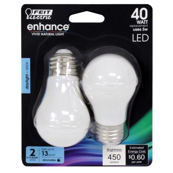 Feit Electric Enhance A15 E26 (Medium) Filament LED Bulb Daylight 40 Watt Equivalence 2 pk